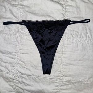 NEW Satin & Lace Silky Black Thong